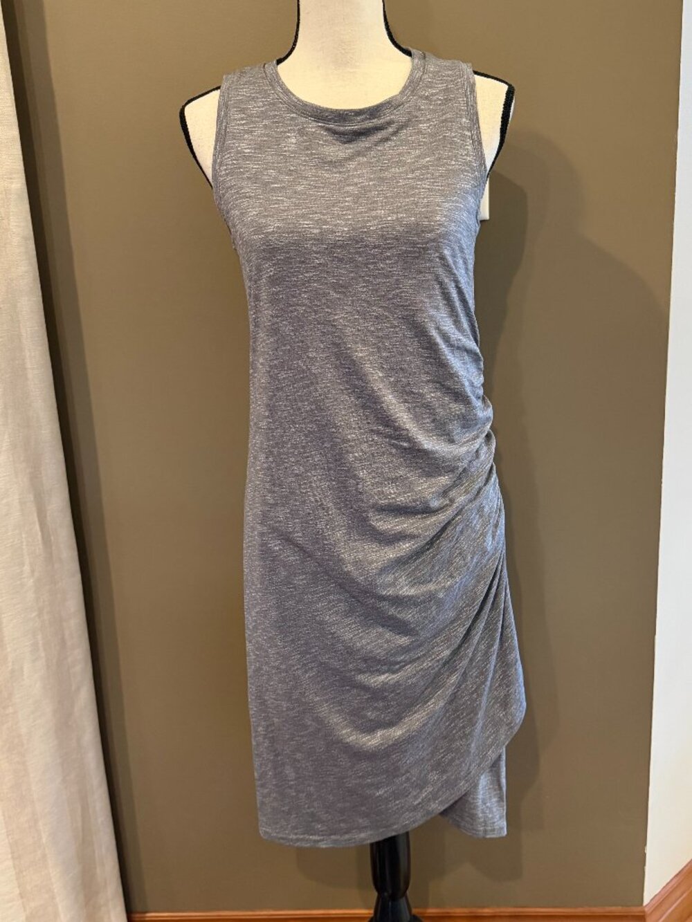 TekGear Gray Heather Midi Ruched Drytek Active Sleeveless Dress, Size Small